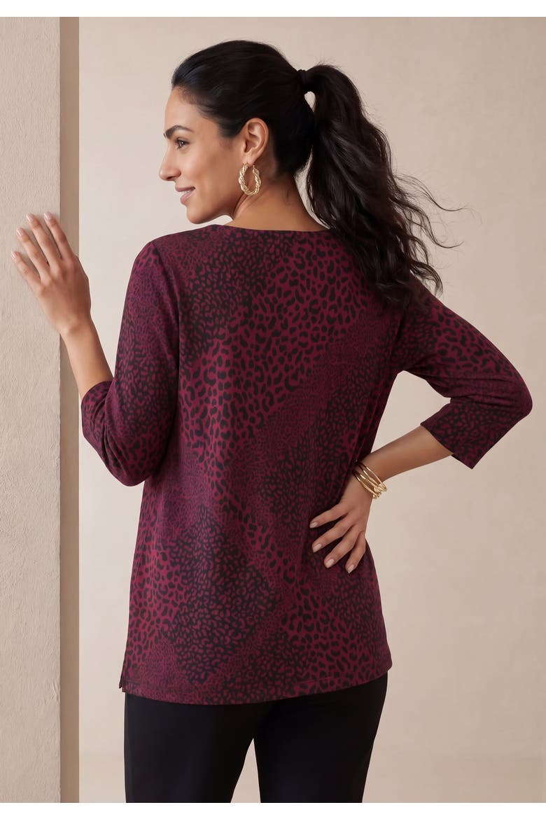 Stretch Cotton Boatneck Tunic, Alternate, color, BURGUNDY ANIMAL PATCHWORK