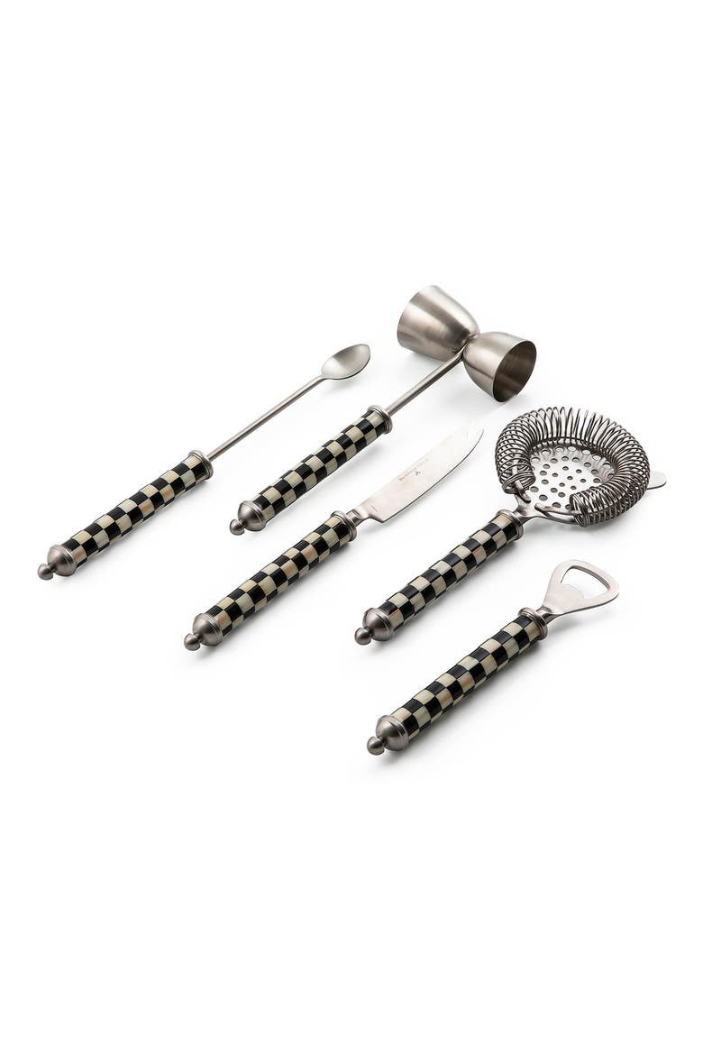 Courtly Check 6-Piece Bar Tool Set, Main, color, BLACK/ SILVER