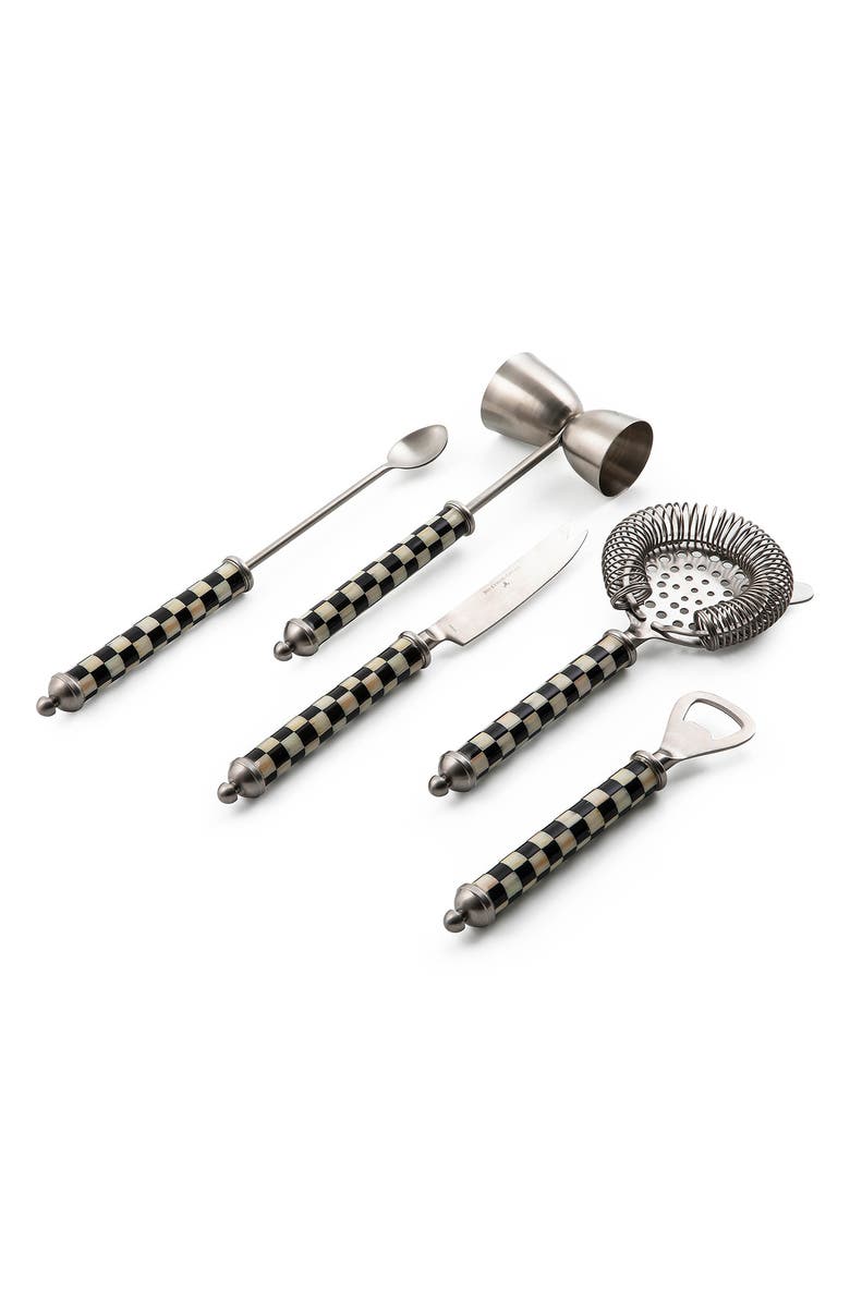 MACKENZIE CHILDS Courtly Check 6-Piece Bar Tool Set, Main, color, Black/ Silver