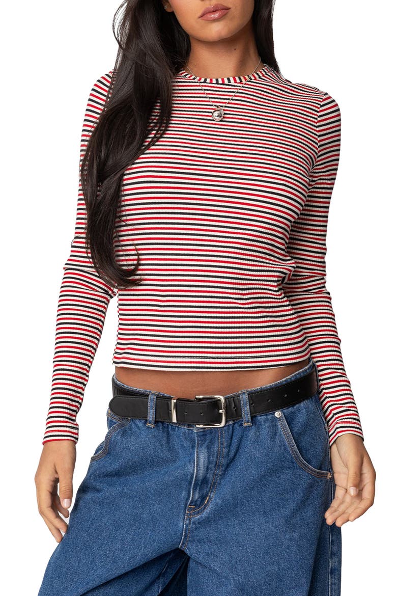 Corina Stripe Rib Top, Main, color, RED MIX