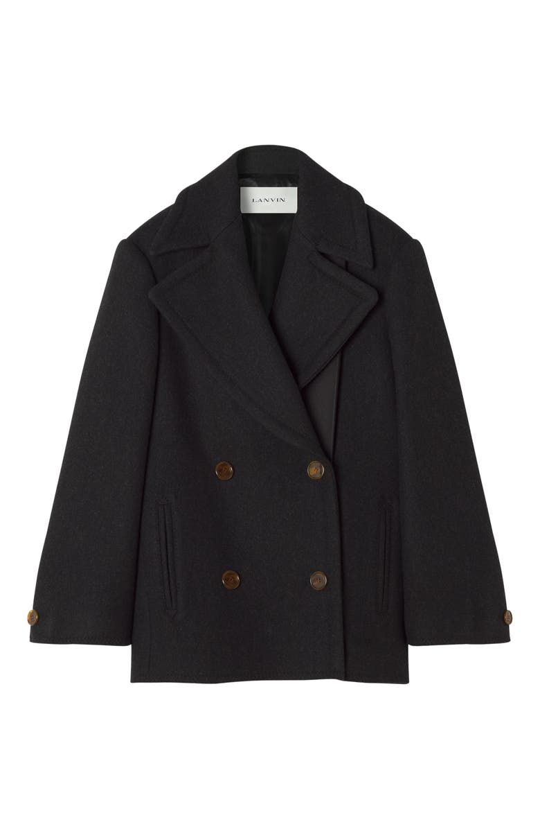 Lanvin Wool Peacoat, Alternate, color, Anthracite