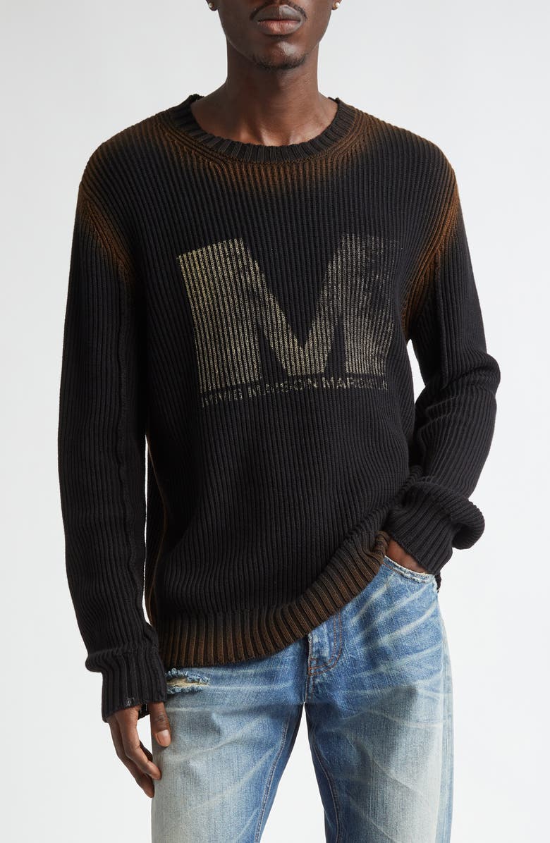 MM6 Maison Margiela Bleached Logo Rib Cotton Crewneck Sweater, Main, color, 