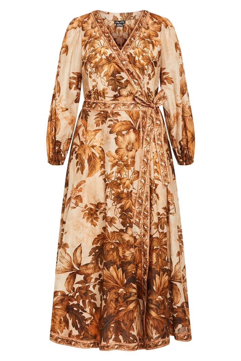 The Maddie Print Long Sleeve Wrap Maxi Dress, Alternate, color, NATURAL PRINT