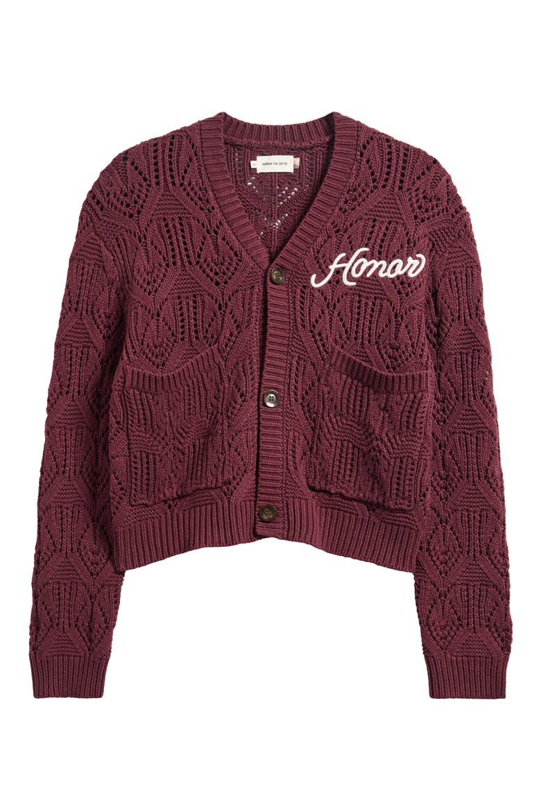 Open Stitch Cotton Cardigan, Alternate, color, BERRY