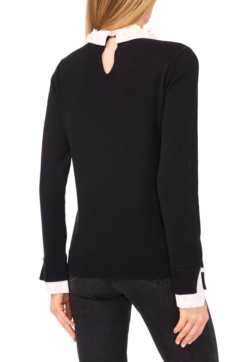 Contrast Woven Trim Sweater, Alternate, color, RICH BLACK