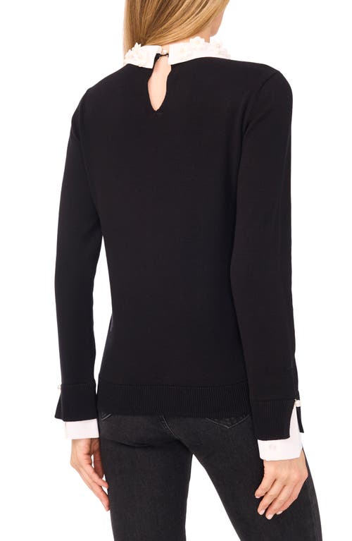 Cece Faux Pearl Embellished Cotton Sweater In Black