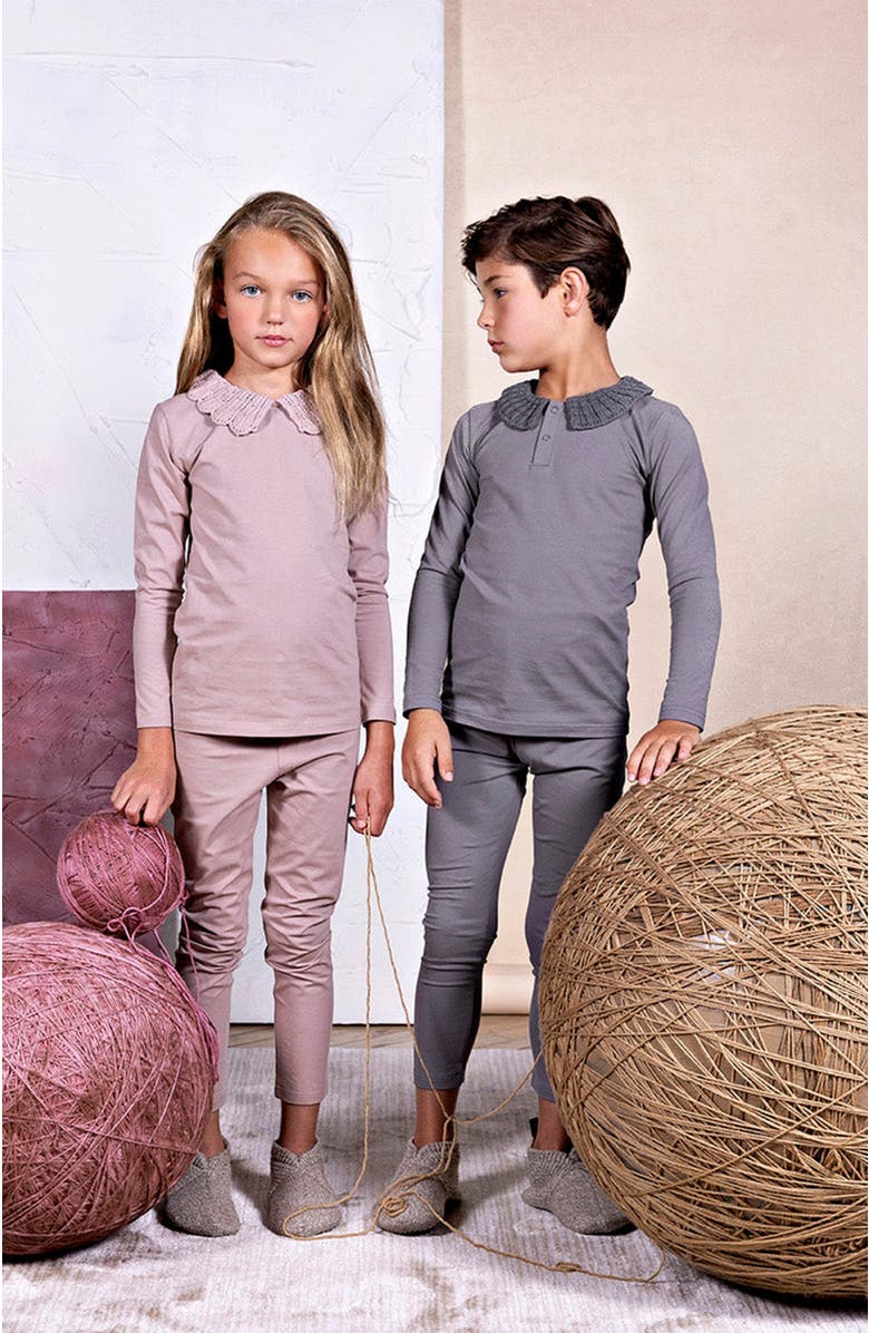 NoggiWear Crochet Collar Loungewear Set, Alternate, color, Taupe