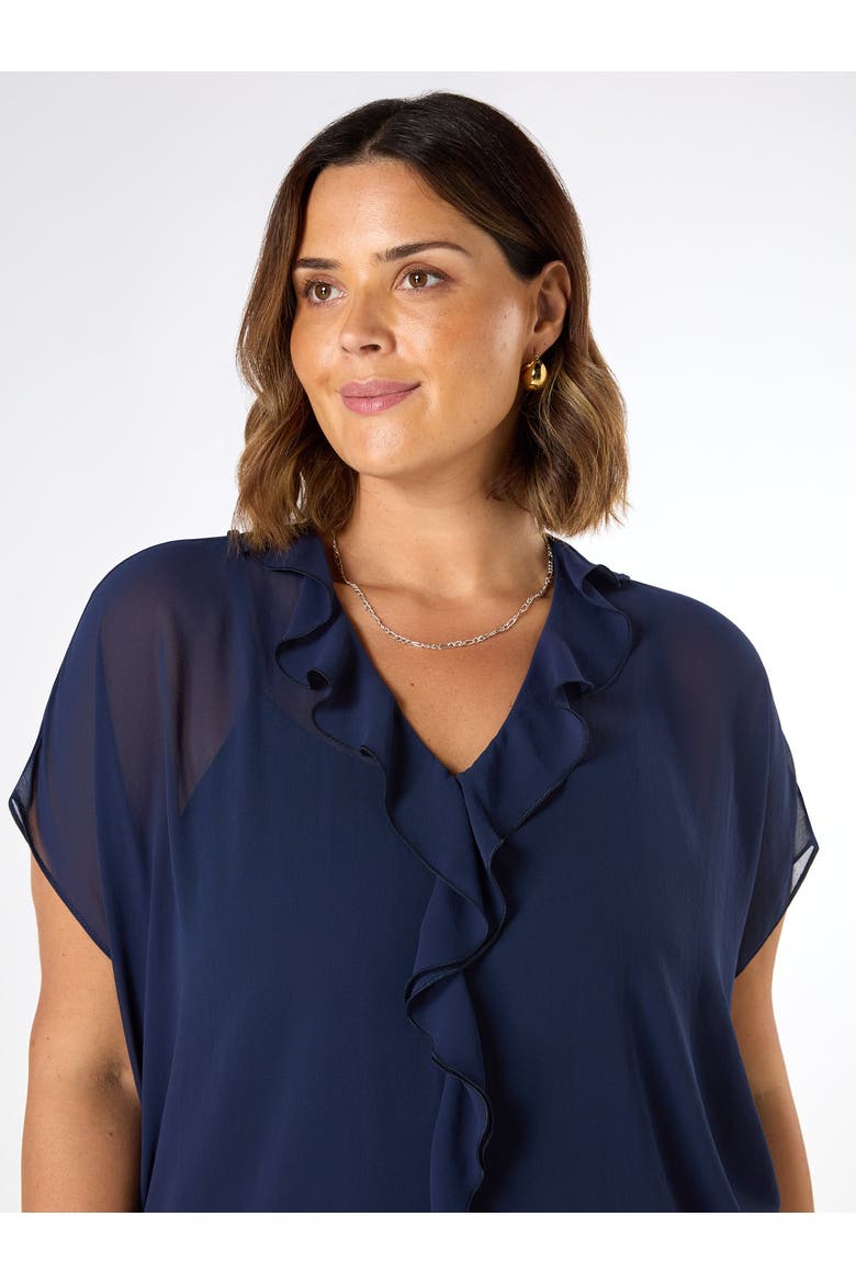 Chiffon Ruffle Short Sleeve Blouse, Alternate, color, Navy