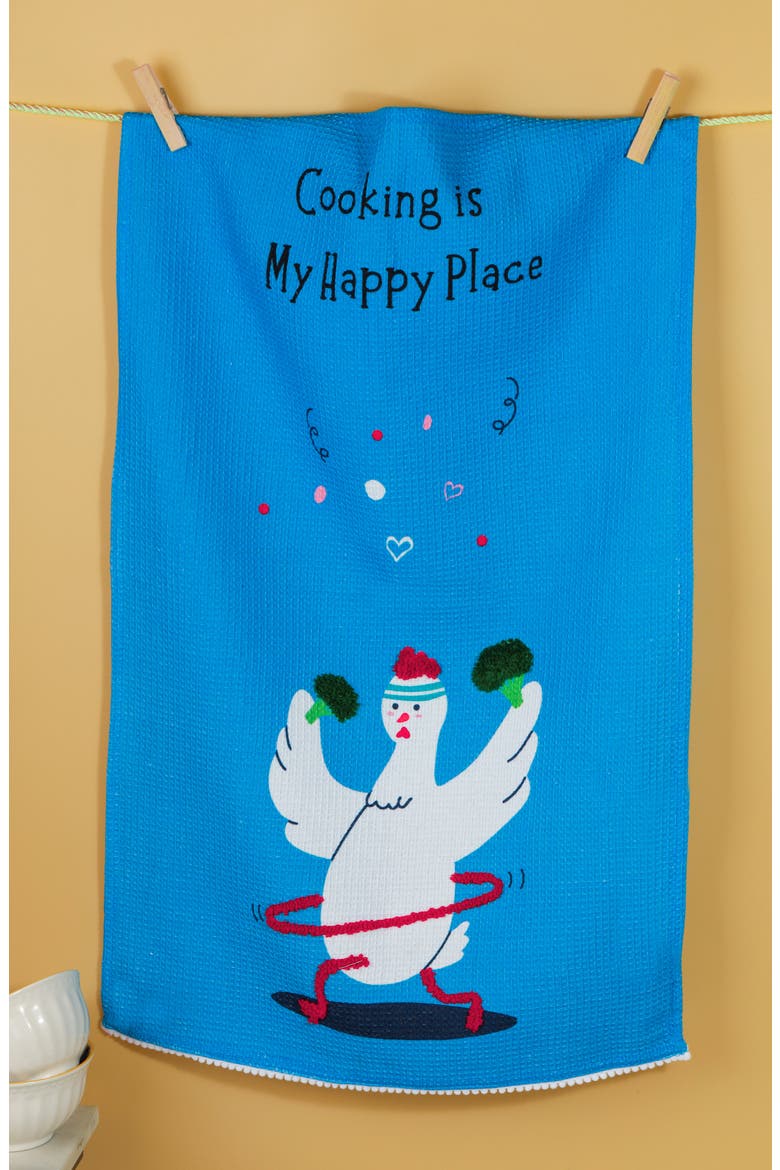 The Happy Place Set of 3 Cotton Kitchen Towels, Alternate, color, BLUE/ RED