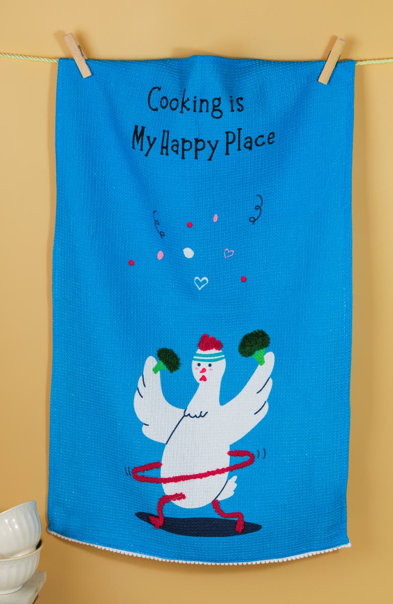 Tiramisu The Happy Place Set of 3 Cotton Kitchen Towels, Alternate, color, Blue/ Red