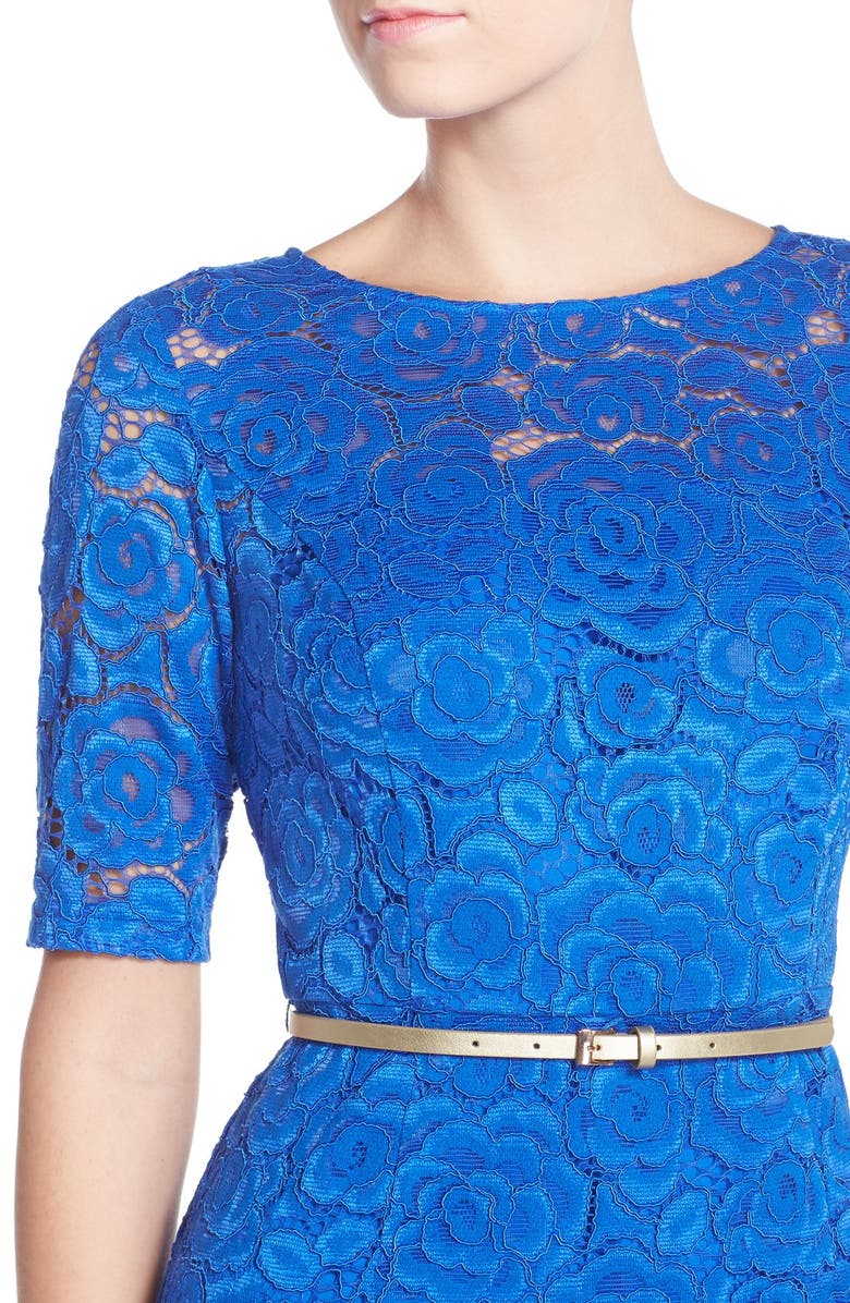 Ellen Tracy Belted Lace Sheath Dress, Alternate, color, 