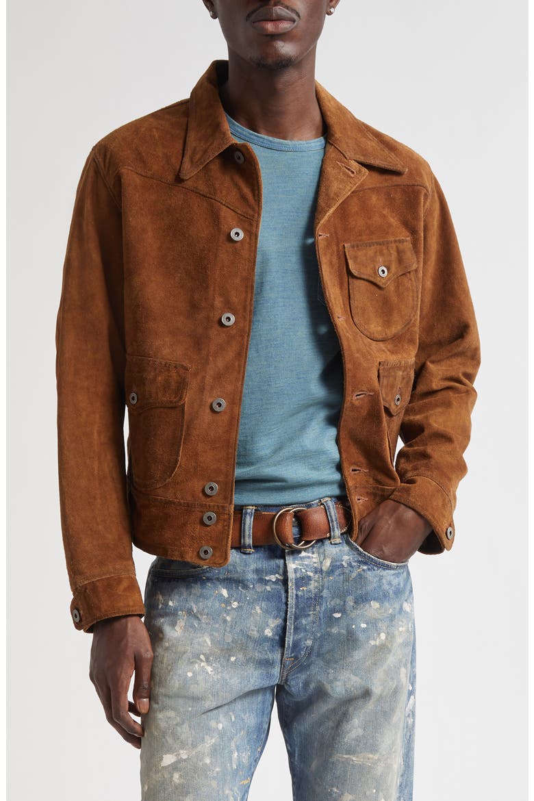 Alston Roughout Leather Jacket, Main, color, BROWN