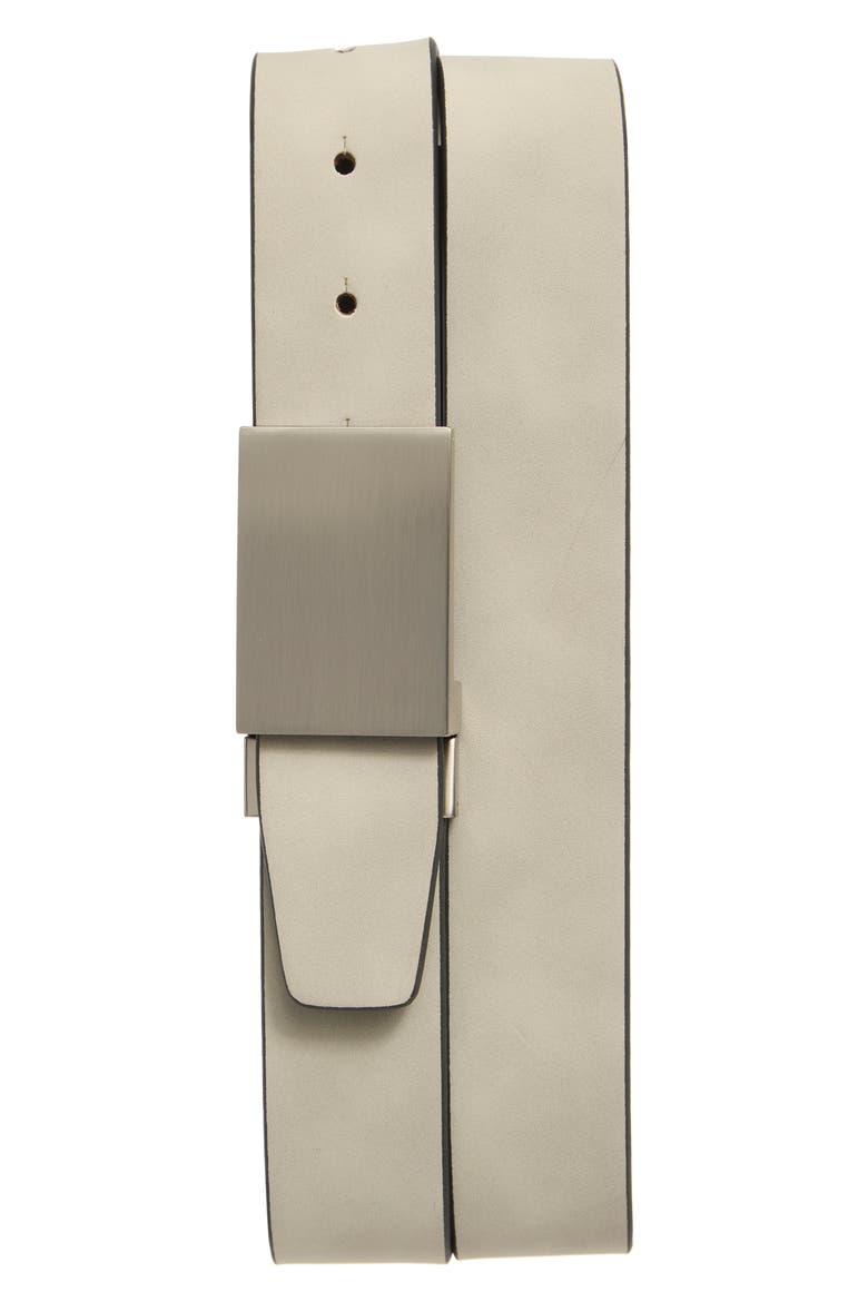 Plaque Faux Leather Belt, Main, color, GREY REV BLACK