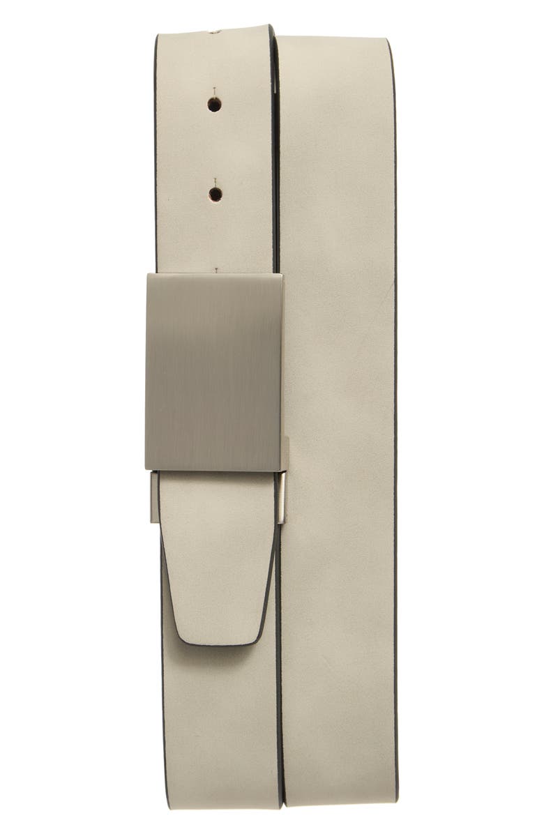 NORDSTROM RACK Plaque Faux Leather Belt, Main, color, Grey/ Black Trim