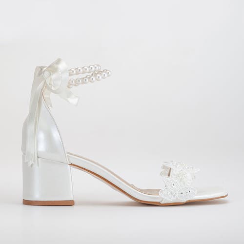 Forever & Always Shoes Amber Lace Sandals With Pearls In Ivory Faux Leather