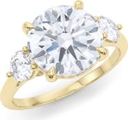HauteCarat Three Stone Round Cut Lab Created Diamond Ring