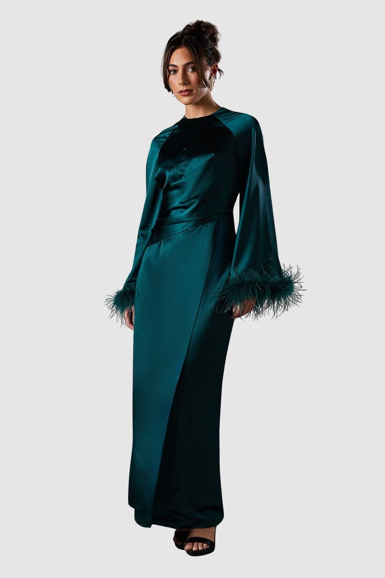 Feather Trim Satin Maxi Dress (Women) Nordstrom — free download