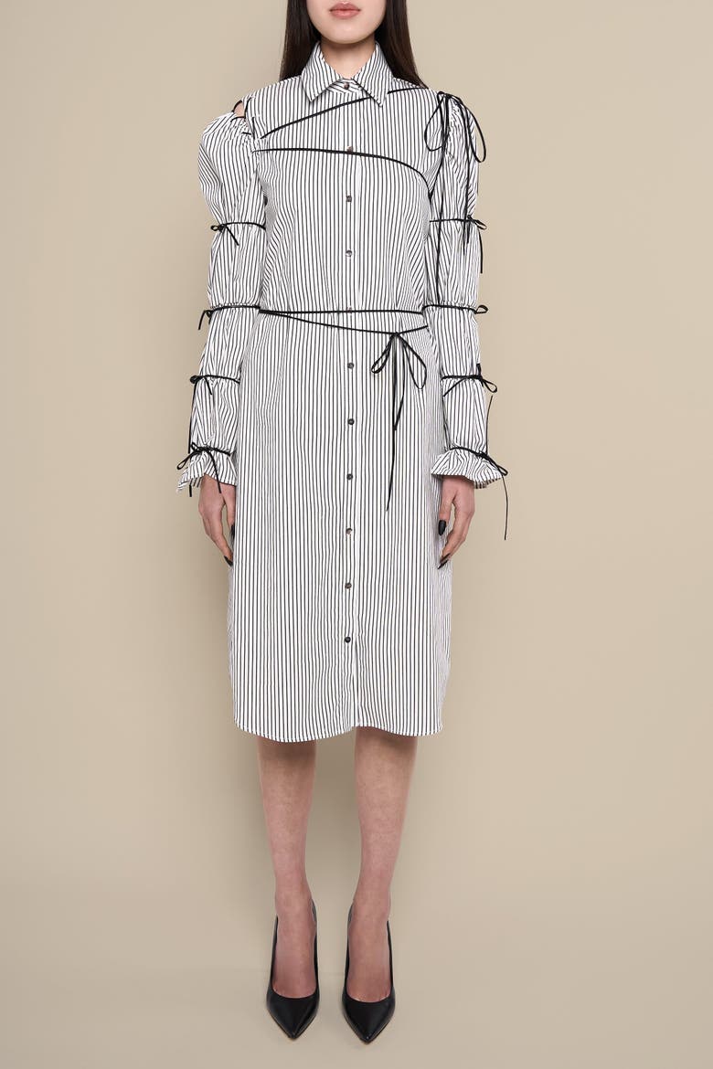 Thomasin Cotton-Blend Long Sleeve Collared Midi Dress, Alternate, color, Black-white