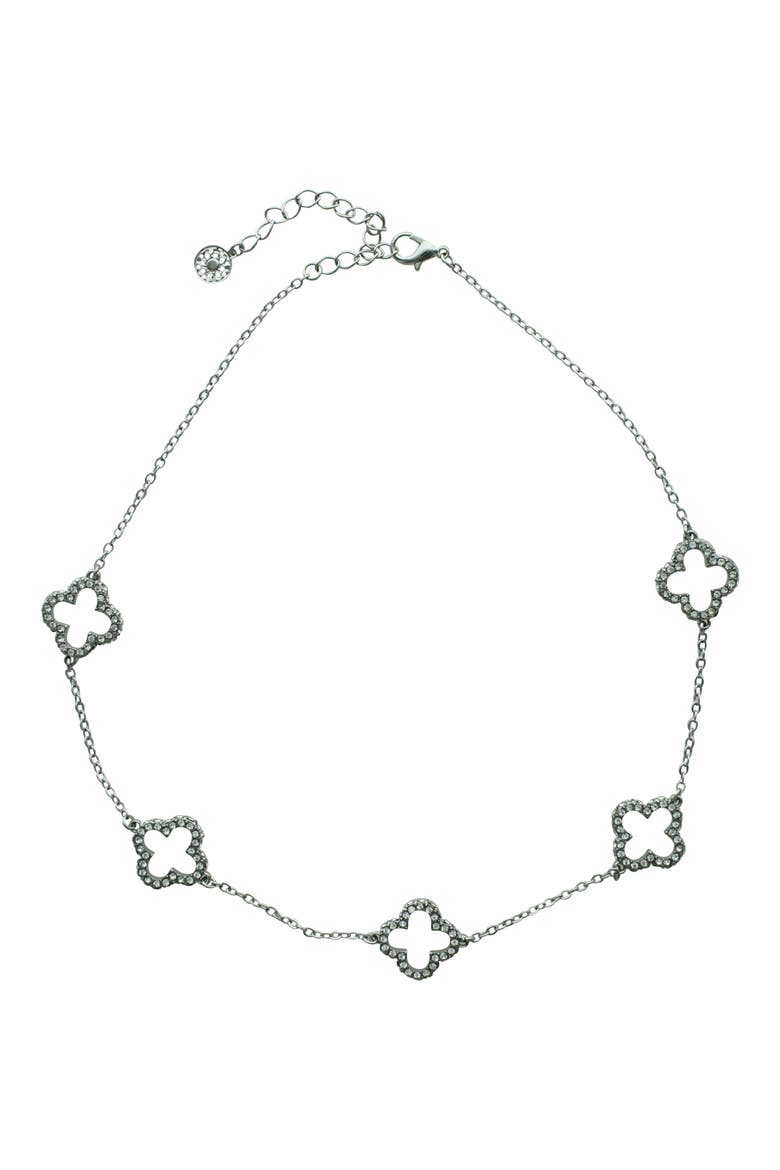 Pavé CZ Clover Necklace, Alternate, color, SILVER