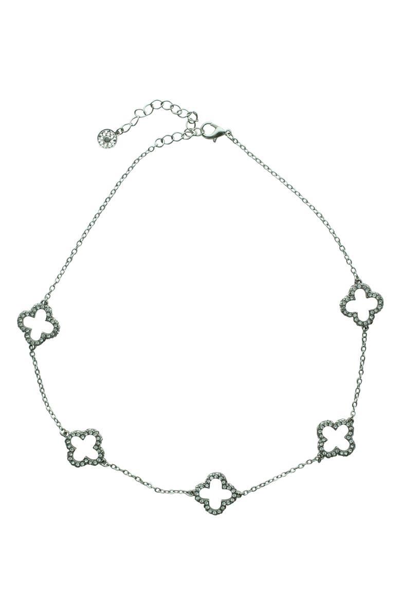 OLIVIA WELLES Pavé CZ Clover Necklace, Alternate, color, Silver