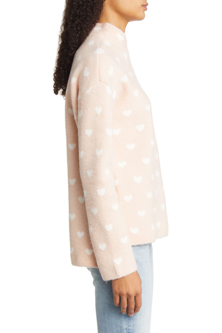 Pattern Mock Neck Sweater, Alternate, color, PINK SMOKE- IVORY HEART CHECK