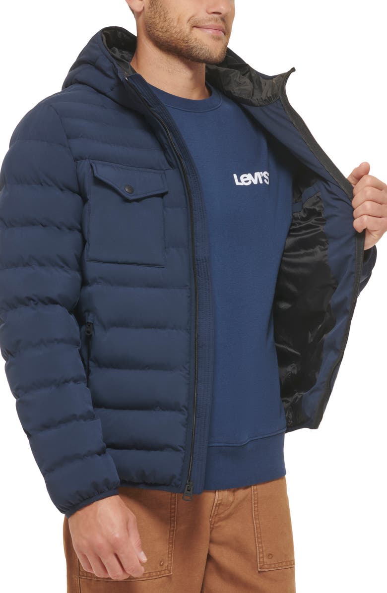 Levi's Stretch Hooded Puffer Jacket, Alternate, color, Navy