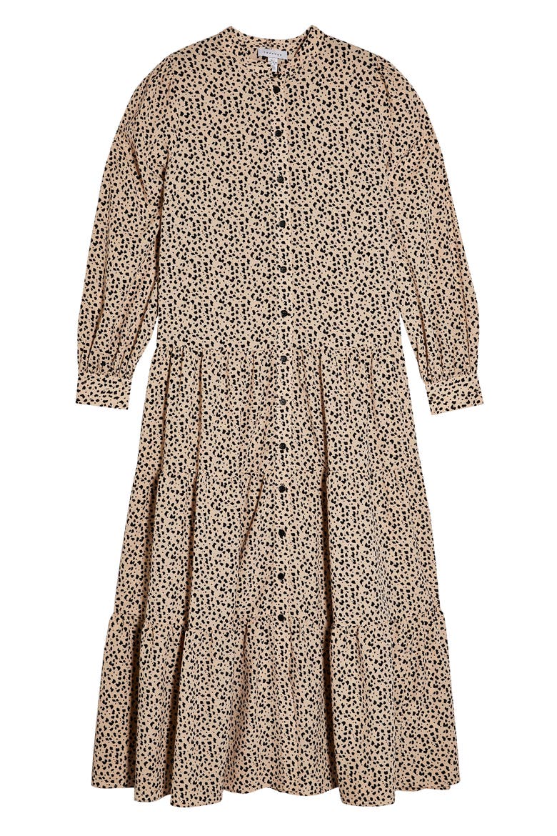 Spot Tiered Long Sleeve Maxi Shirtdress, Alternate, color, BLACK MULTI
