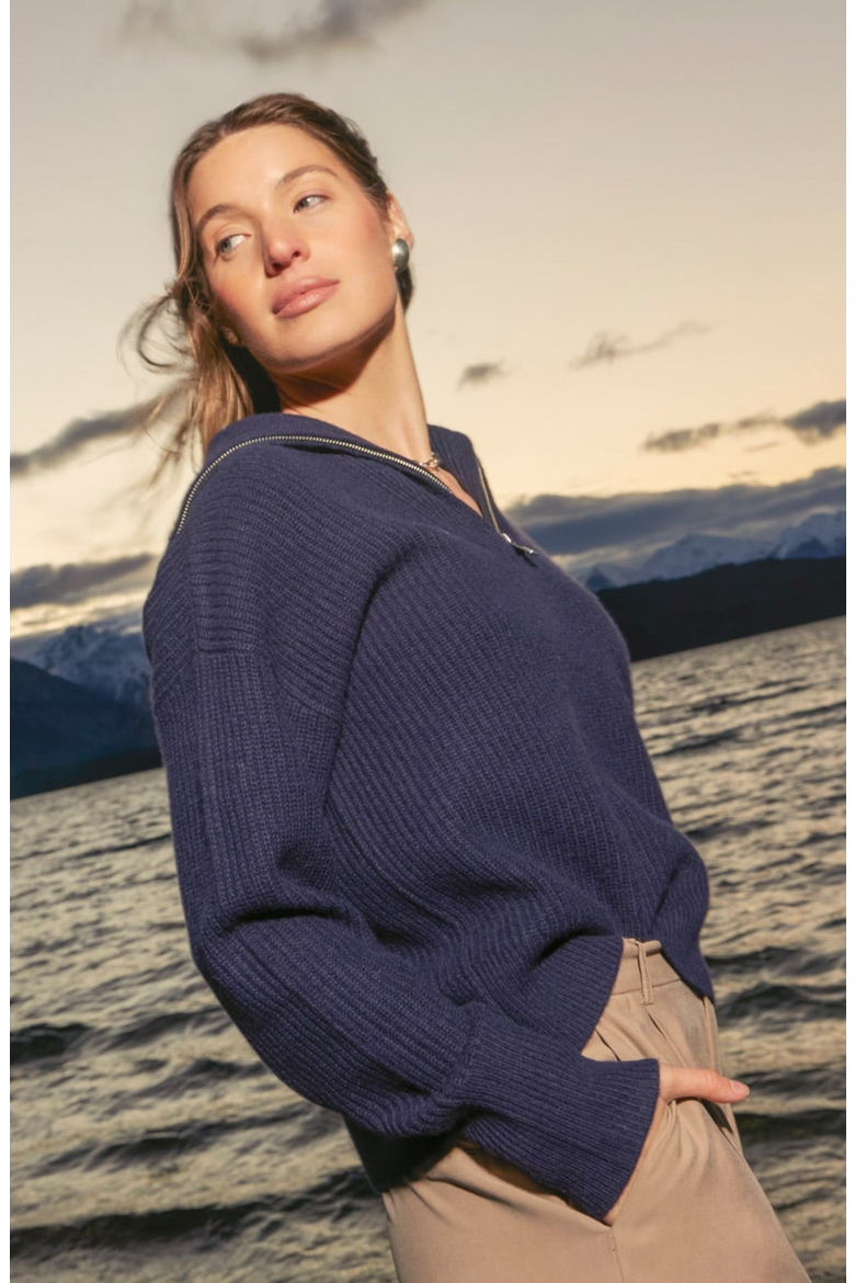 Sophia Cashmere Quarter Zip Pullover, Alternate, color, Blue