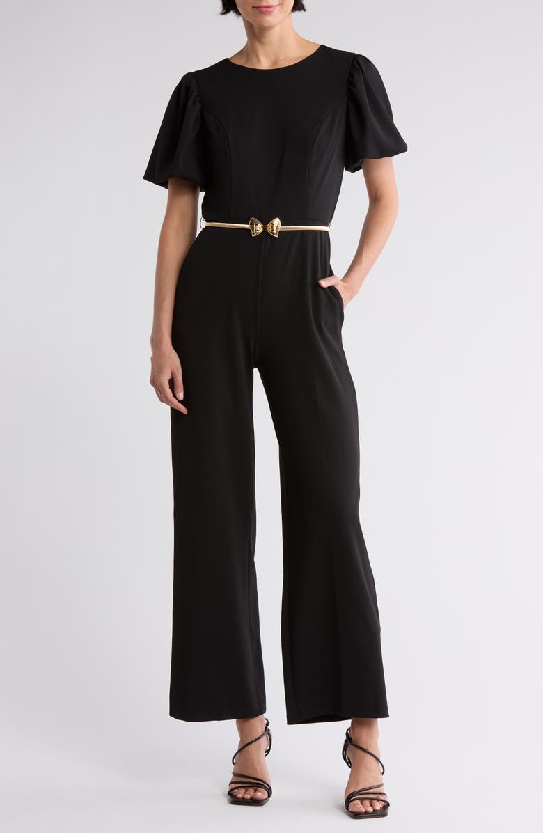 Marina Puff Sleeve Belted Jumpsuit, Main, color, Black
