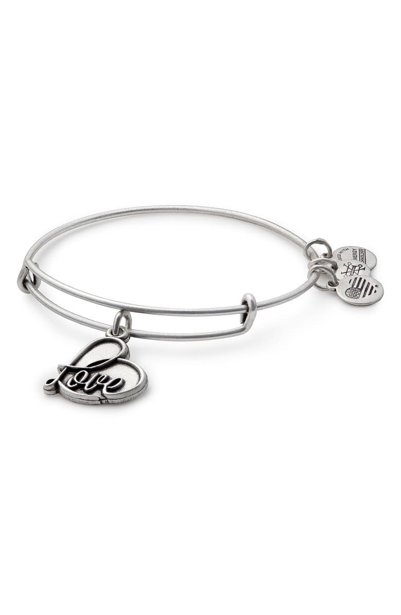 Alex and Ani Love Expandable Charm Bracelet, Main, color,