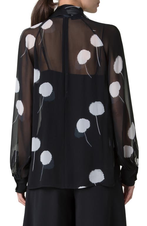 Shop Akris Dandelion Print Semisheer Silk Georgette Shirt In Black-ecru