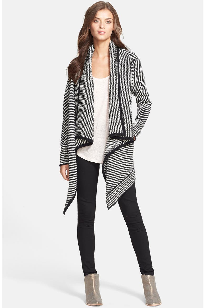 'Mathisa' Open Front Wool & Cashmere Cardigan, Alternate, color, CAVIAR STRIPE