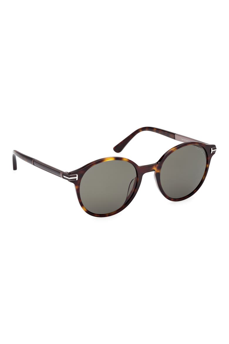 52mm Round Sunglasses, Alternate, color, DARK HAVANA / GREEN