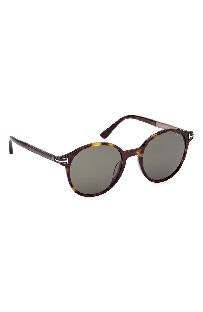 TOM FORD 52mm Round Sunglasses, Alternate, color, Dark Havana / Green