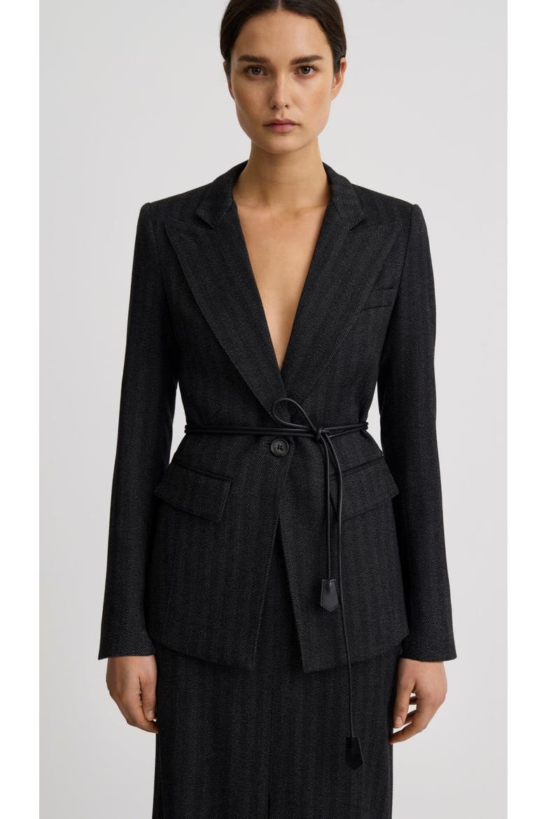 Longline Peaked Lapel Blazer, Alternate, color, Slate Herringbone