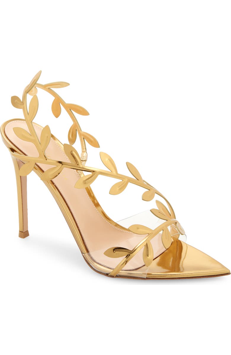 Gianvito Rossi Flavia Leaf Pointed Toe Asymmetric Slingback Sandal, Main, color, Trasp/Mekong