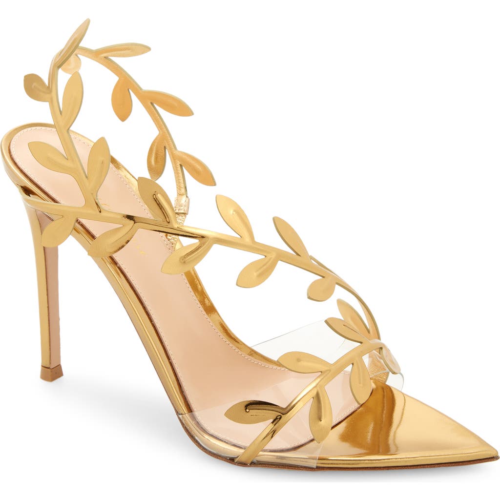 Gianvito Rossi Flavia Leaf Pointed Toe Asymmetric Slingback Sandal In Multi
