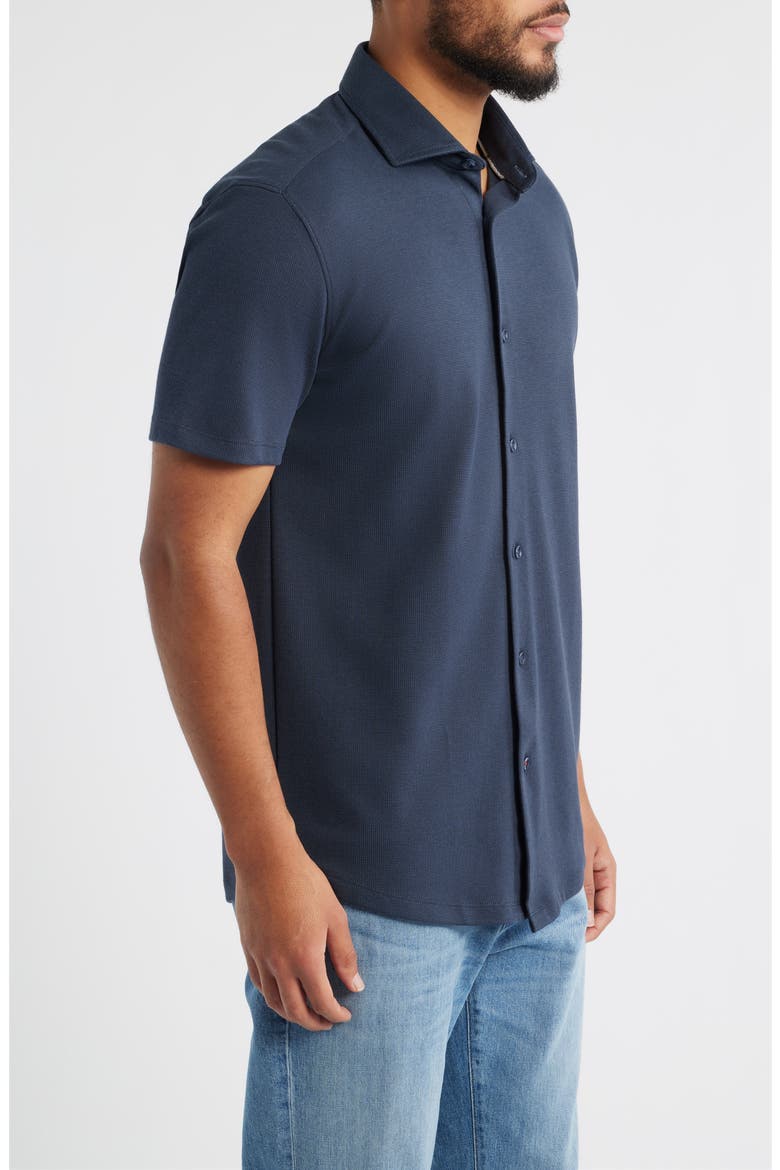 Technical Piqué Knit Short Sleeve Button-Up Shirt, Alternate, color, NAVY