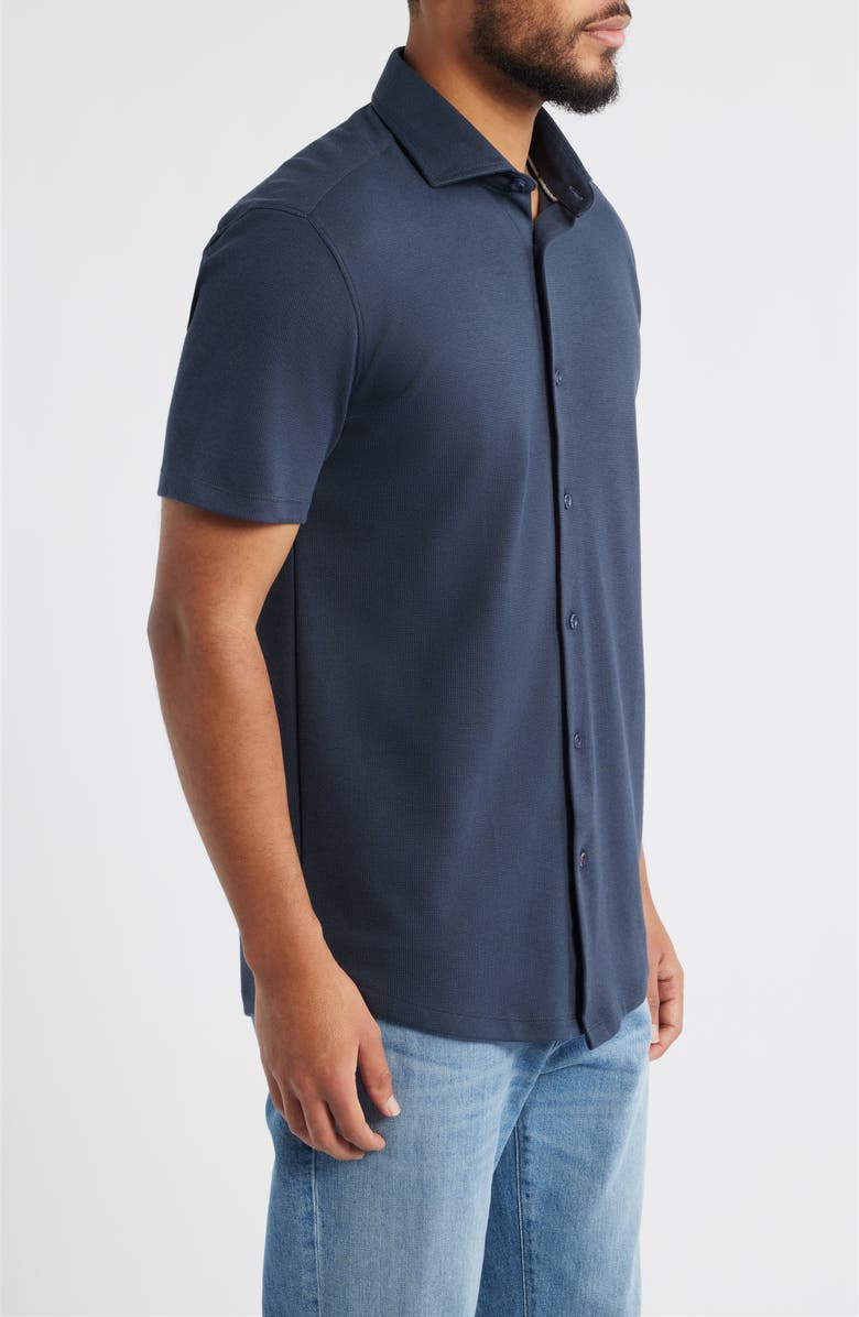 Stone Rose Technical Piqué Knit Short Sleeve Button-Up Shirt, Alternate, color, Navy