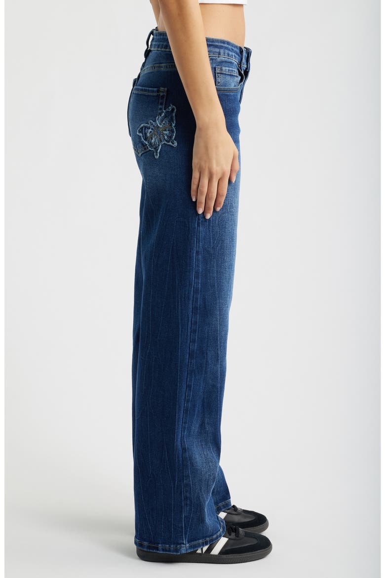 Brittany Butterfly Pocket Low Rise Wide Leg Jeans, Alternate, color, DARK BLUE