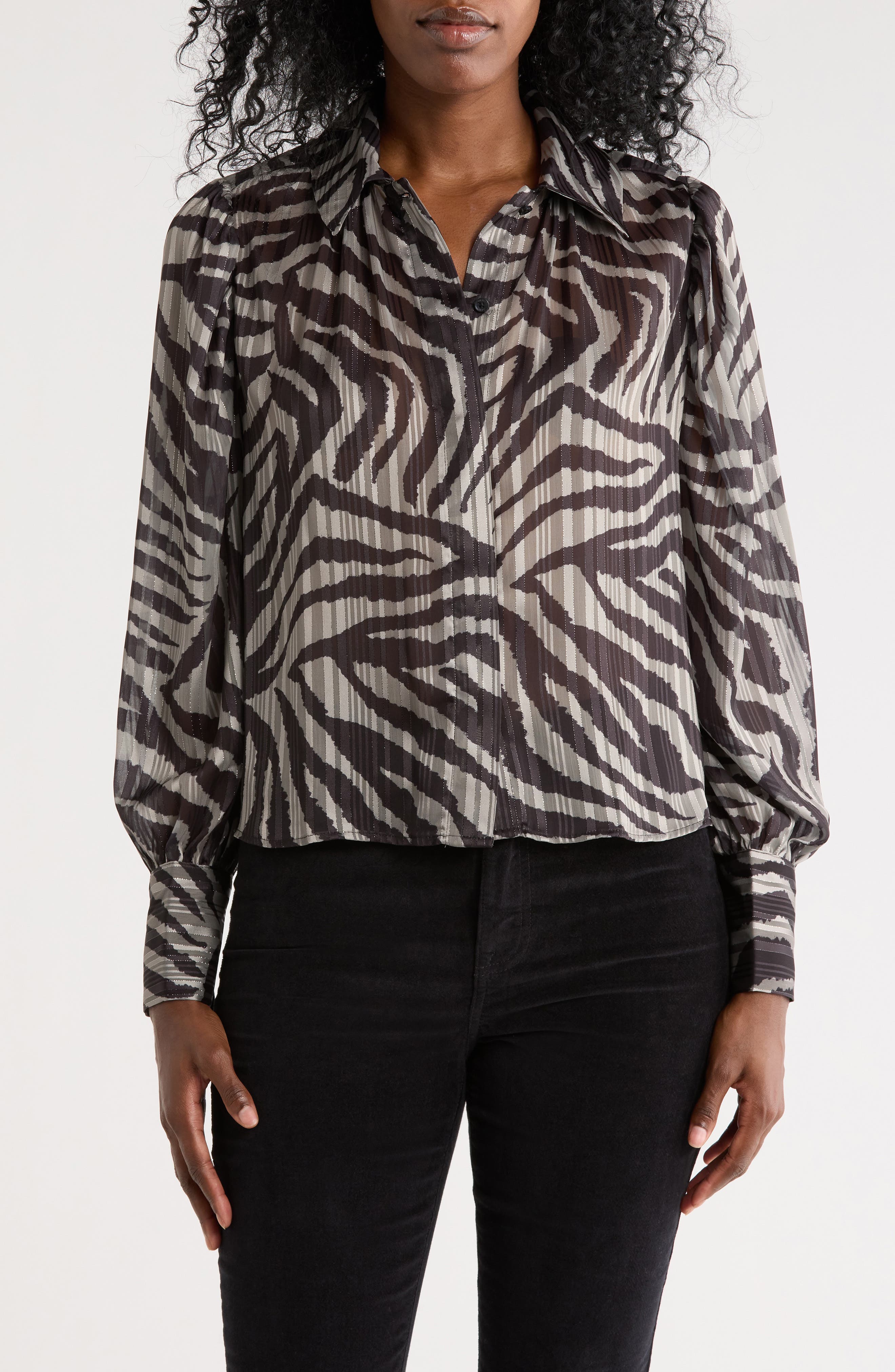 DKNY Metallic Shadow Stripe Long Sleeve Button-Up Shirt