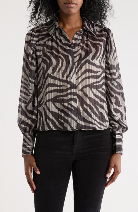 Metallic Shadow Stripe Long Sleeve Button-Up Shirt