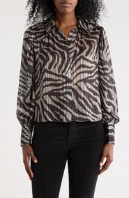 DKNY Metallic Shadow Stripe Long Sleeve Button-Up Shirt