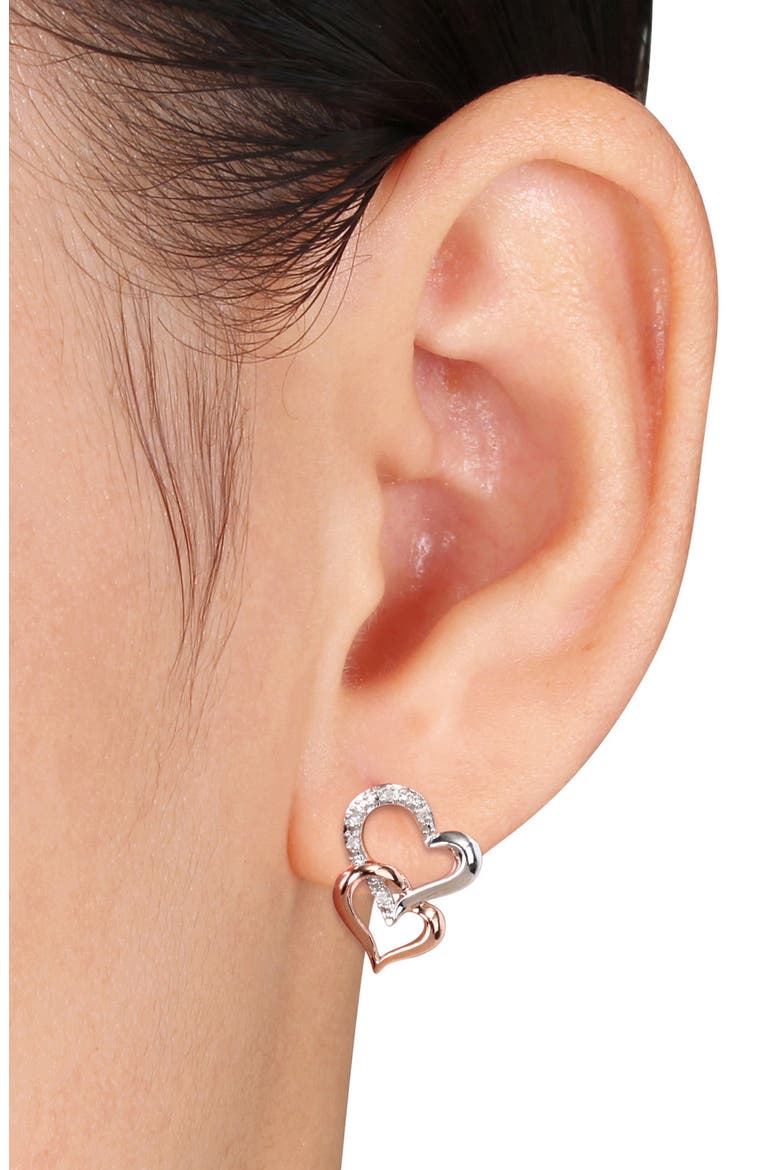 Diamond Heart Pendant Necklace & Stud Earrings Set - 0.19ct., Alternate, color, SILVER/ ROSE GOLD