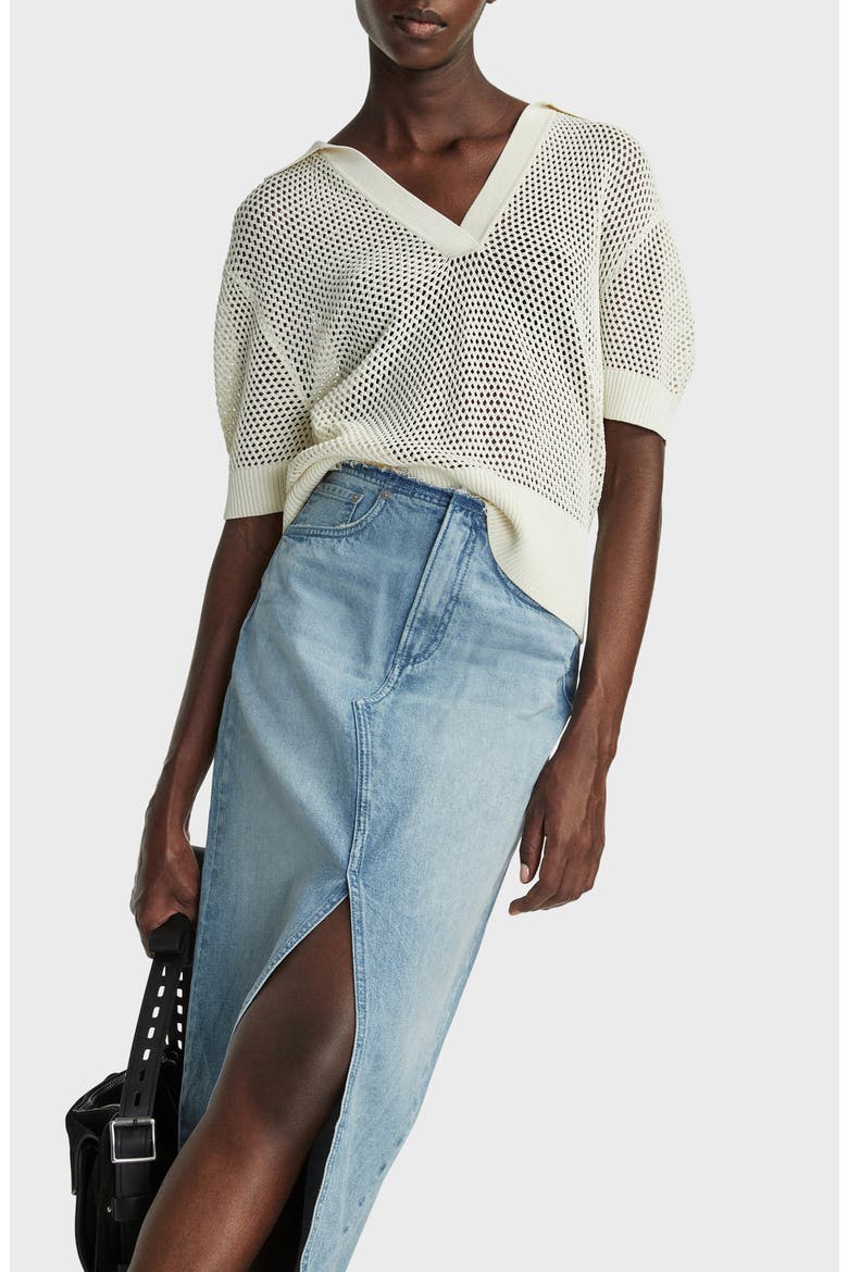 Clara Raw Edge Cotton Denim Skirt, Alternate, color, ERIN