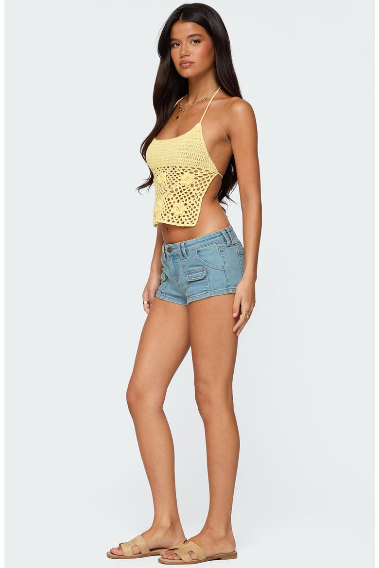 Miel Crochet Backless Halter Top, Alternate, color, YELLOW