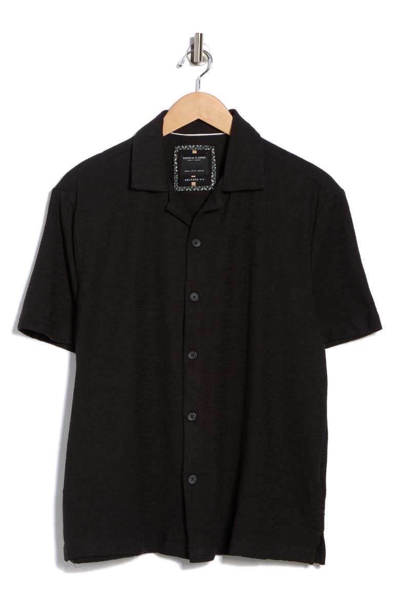 DENIM AND FLOWER Relaxed Fit Textured Camp Shirt, Alternate, color, Black