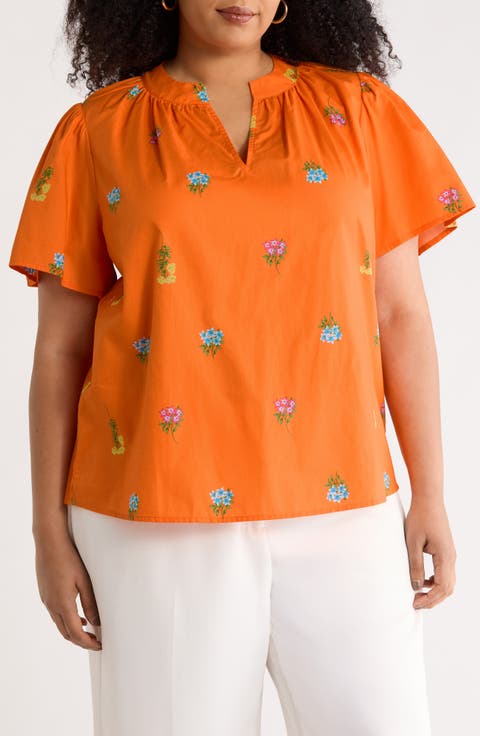 Floral Cotton Split Neck Top (Plus)