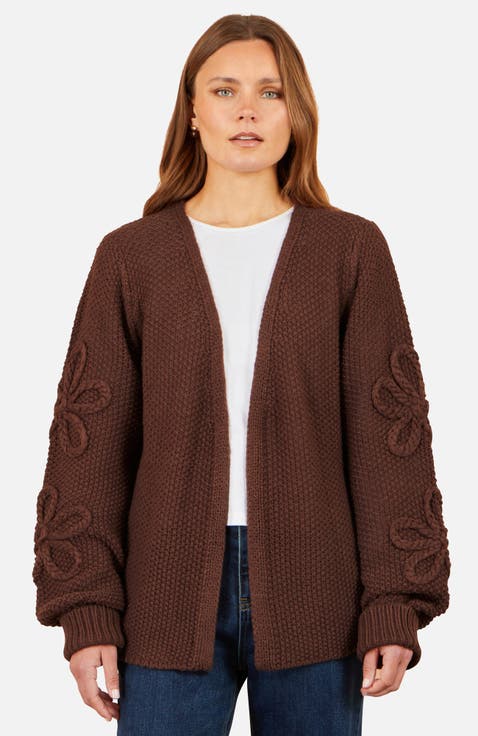 Knitted Flower Detail Sleeve Cardigan