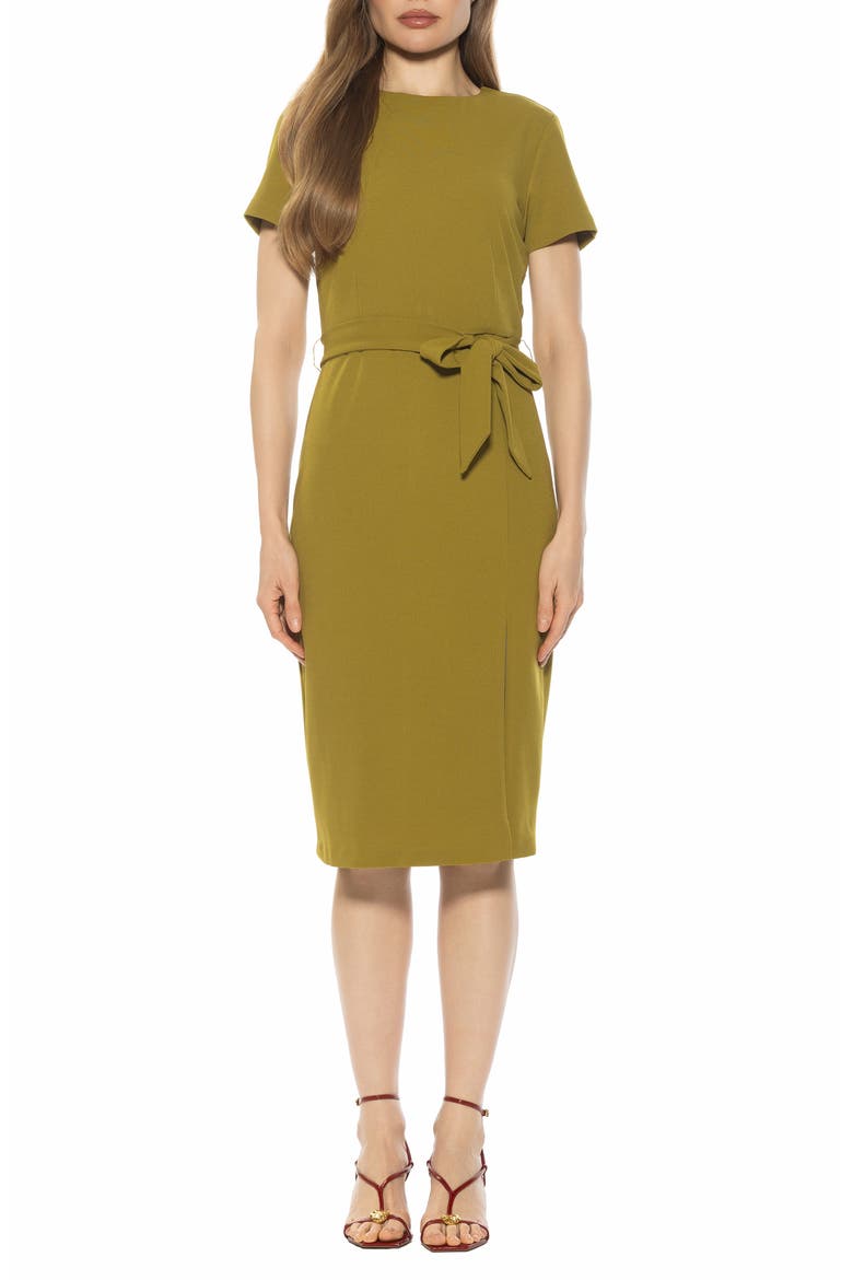 Zyra Short Sleeve Tie Waist Sheath Dress, Main, color, SAGE